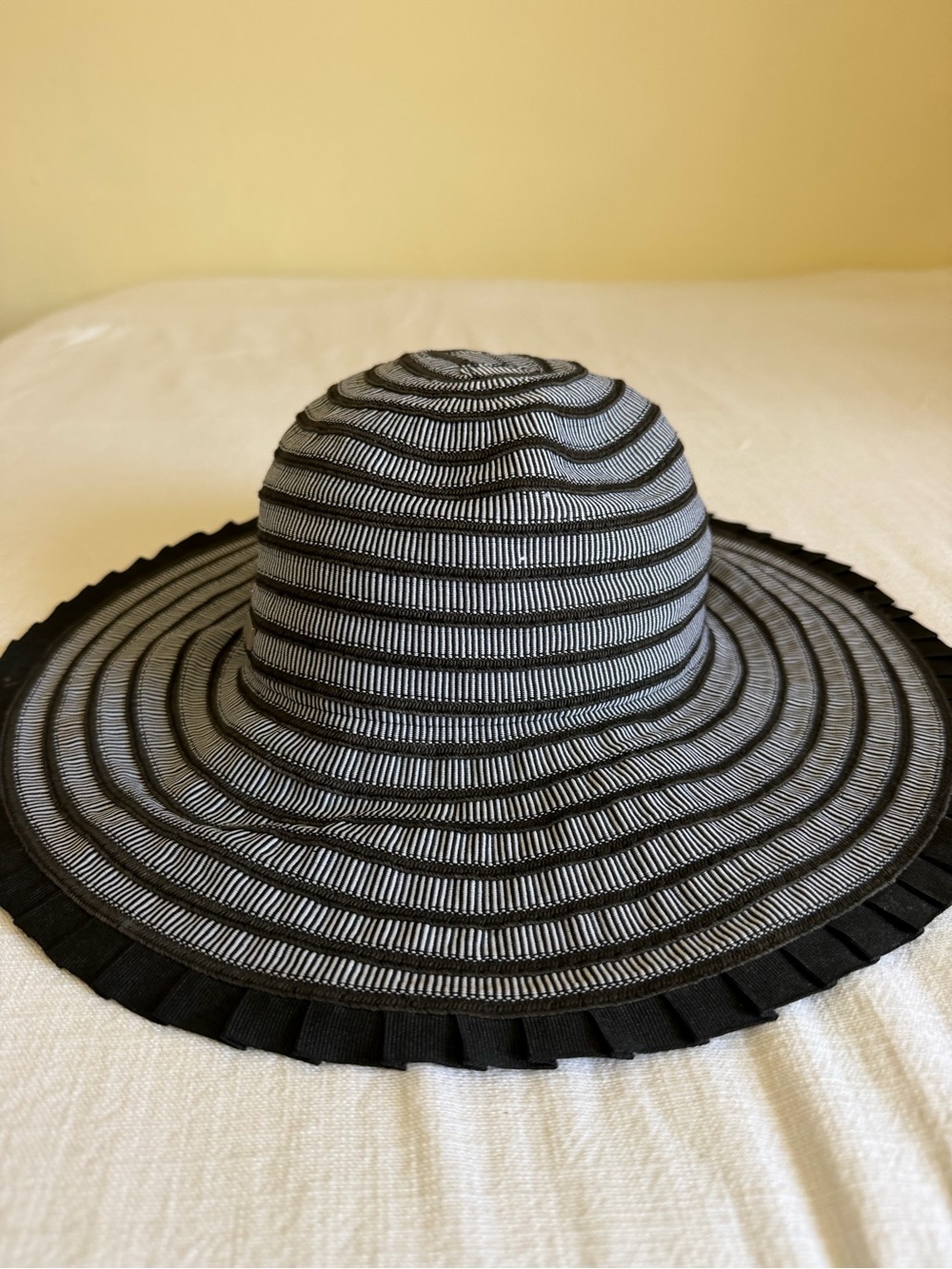 betmar Black and White Striped Wide-Brim Sun Hat